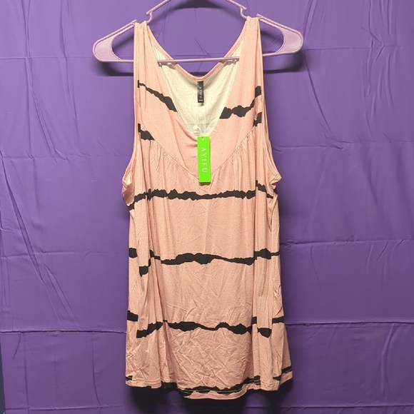 20w Womans Light Pink and Black Striped Tank Top - Picture 1 of 9